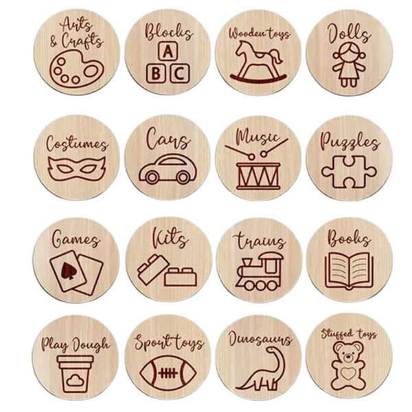 Wooden Storage Labels - Set of 16